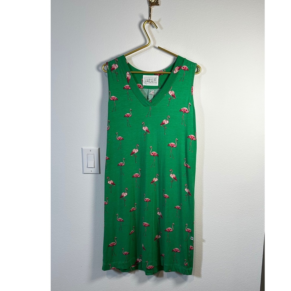 The Cat's Pajamas Pima Knit Women L Nightgown Flamingo Cottagecore Statement